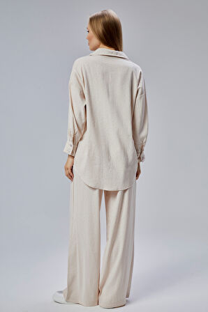 Taş Rengi Taş İşlemeli Salaş Kalıp Gömlek 