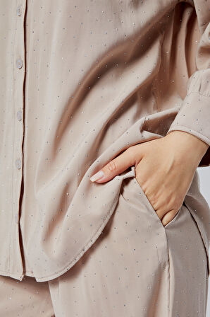 Vizon Taş İşlemeli Salaş Kalıp Gömlek 