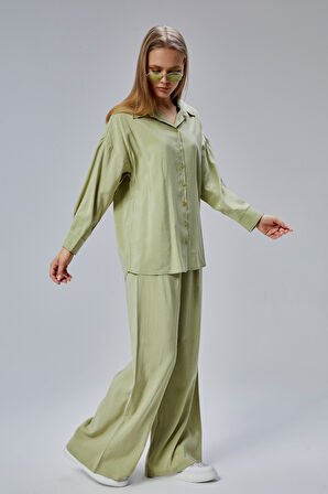 Yeşil Taş İşlemeli Salaş Kalıp Gömlek 