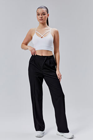 Siyah Rahat Kalıp Dokuma Palazzo Pantolon