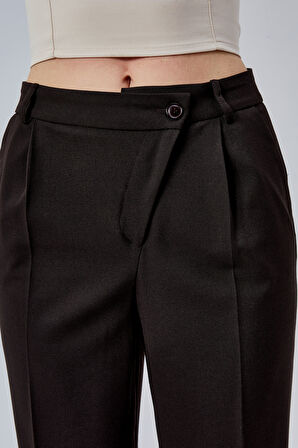 Acı Kahve Rahat Kalıp Dokuma Palazzo Pantolon