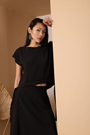 Siyah Salaş Modal Dokuma Bluz