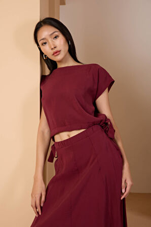 Bordo Salaş Modal Dokuma Bluz