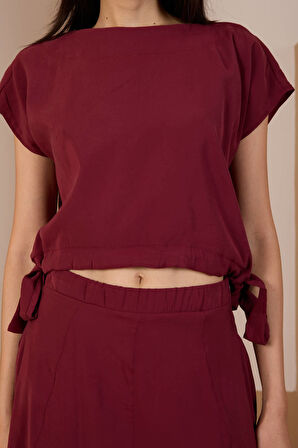 Bordo Salaş Modal Dokuma Bluz