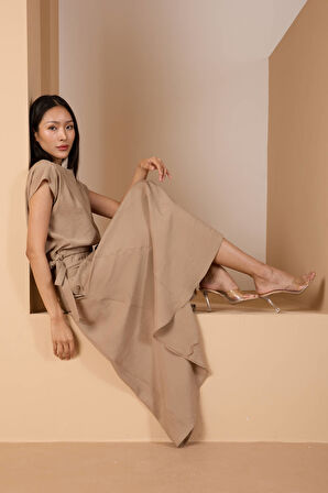 Vizon Salaş Kesim Beli Lastikli Dokuma Etek