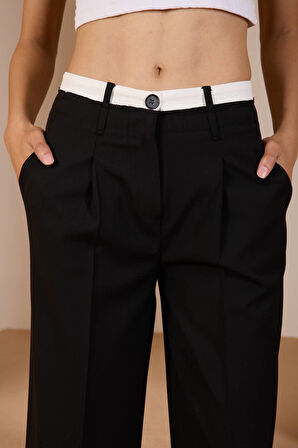 Siyah Bel Garni Detaylı Palazzo Pantolon