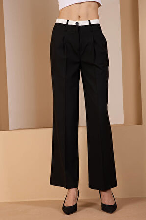 Siyah Bel Garni Detaylı Palazzo Pantolon