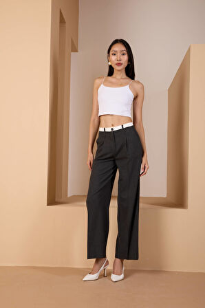 Antrasit Bel Garni Detaylı Palazzo Pantolon