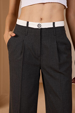 Antrasit Bel Garni Detaylı Palazzo Pantolon