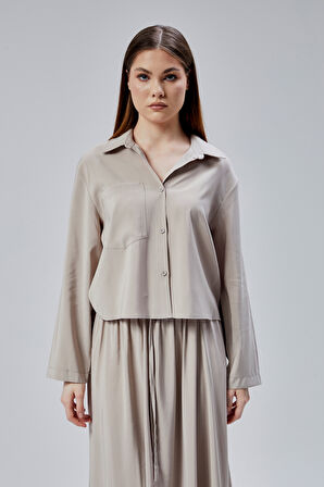 Bej Oversize Gömlek