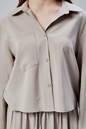 Bej Oversize Gömlek