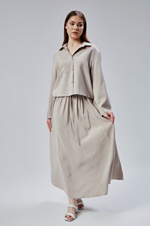 Bej Oversize Gömlek