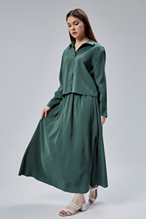 Haki Beli Lastikli Modal Dokuma Etek