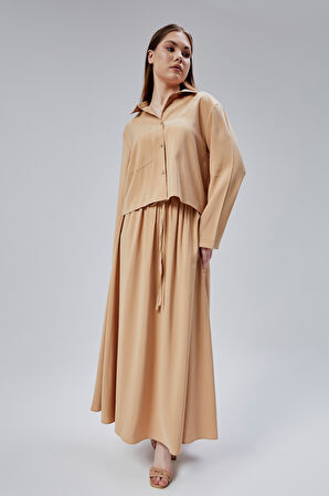 Vizon Beli Lastikli Modal Dokuma Etek