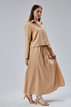 Vizon Beli Lastikli Modal Dokuma Etek