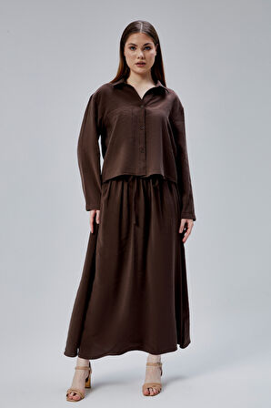 Kahverengi Beli Lastikli Modal Dokuma Etek