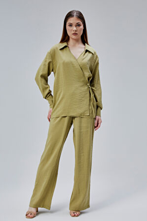 Açık Haki Salaş Kesim Geniş Paça Pantolon