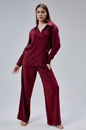 Bordo Salaş Kesim Geniş Paça Pantolon