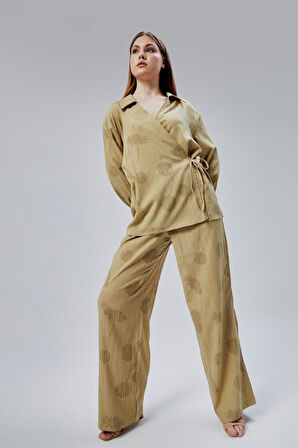 Haki Salaş Kesim Geniş Paça Pantolon