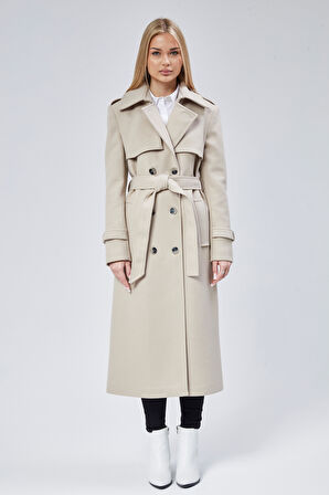 Kadın Regular Rüzgarlık Detaylı Kaşe Kaban