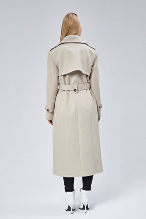 Kadın Regular Rüzgarlık Detaylı Kaşe Kaban