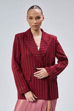 Kadın Taş İşlemeli Regular Vatkalı Blazer Ceket