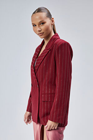 Kadın Taş İşlemeli Regular Vatkalı Blazer Ceket