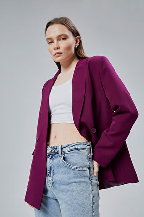 Kadın Salaş Kesim Astarlı Dokuma Blazer Ceket