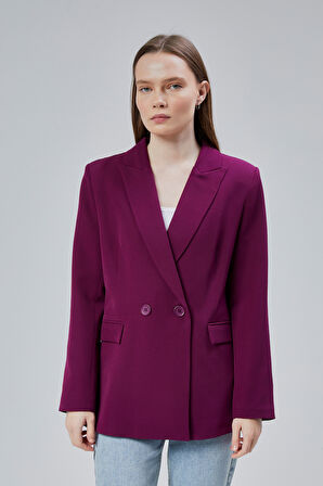 Kadın Salaş Kesim Astarlı Dokuma Blazer Ceket