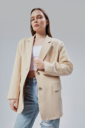Kadın Oversize Astarlı Dokuma Blazer Ceket
