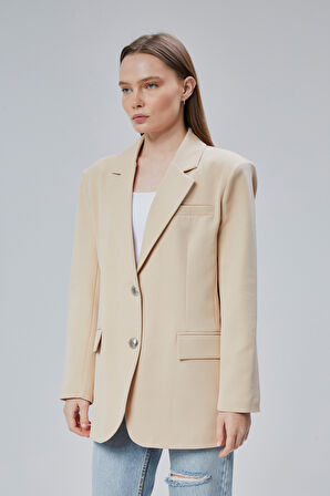 Kadın Oversize Astarlı Dokuma Blazer Ceket