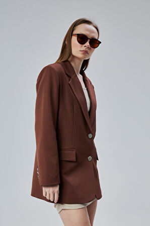 Kadın Oversize Düz Kesim Astarlı Dokuma Blazer Ceket
