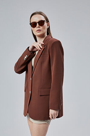 Kadın Oversize Düz Kesim Astarlı Dokuma Blazer Ceket