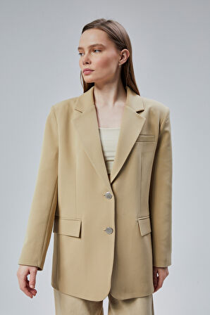 Kadın Oversize Düz Kesim Astarlı Dokuma Blazer Ceket