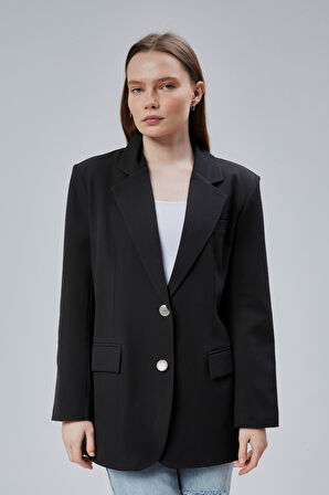 Kadın Oversize Düz Kesim Astarlı Dokuma Blazer Ceket
