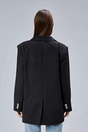 Kadın Oversize Düz Kesim Astarlı Dokuma Blazer Ceket