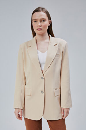 Kadın Oversize Düz Kesim Astarlı Dokuma Blazer Ceket
