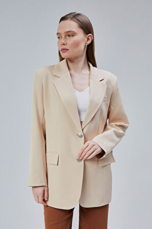 Kadın Oversize Düz Kesim Astarlı Dokuma Blazer Ceket