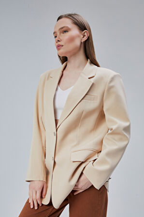 Kadın Oversize Düz Kesim Astarlı Dokuma Blazer Ceket