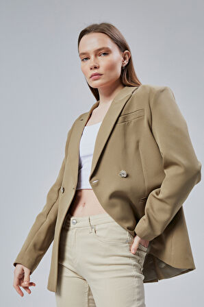 Kadın Kruvaze Kapama Oversize Blazer Ceket