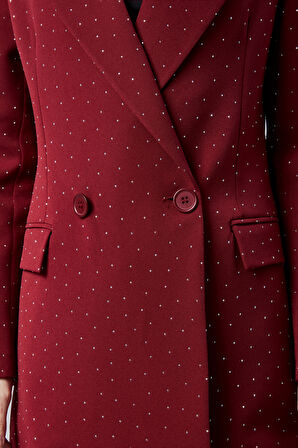 Kadın Regular Dokuma Astarlı Taş Detaylı Blazer Ceket 