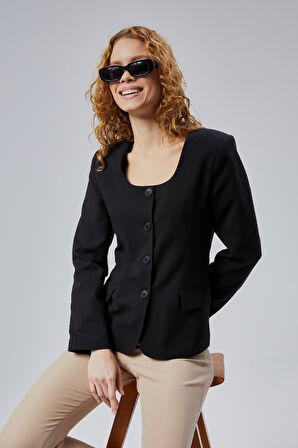 Kadın Regular Kare Yaka Dokuma Ceket