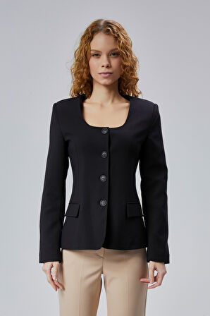 Kadın Regular Kare Yaka Dokuma Ceket