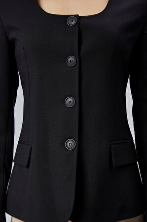 Kadın Regular Kare Yaka Dokuma Ceket