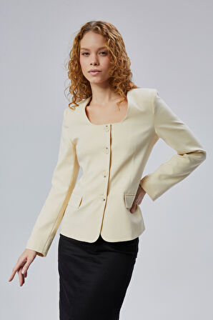 Kadın Regular Kare Yaka Dokuma Ceket