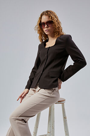 Kadın Regular Kare Yaka Dokuma Ceket