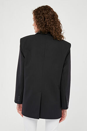 Siyah Kadın Düğmeli Oversize Blazer Ceket