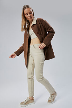 Kahverengi Oversize Casual Midi Trençkot