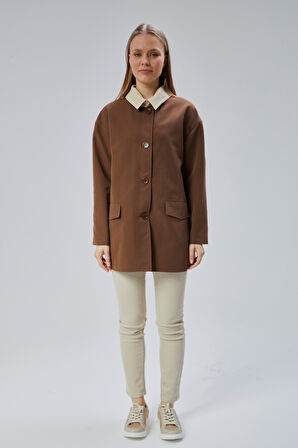 Kahverengi Oversize Casual Midi Trençkot