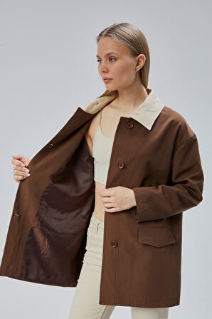 Kahverengi Oversize Casual Midi Trençkot